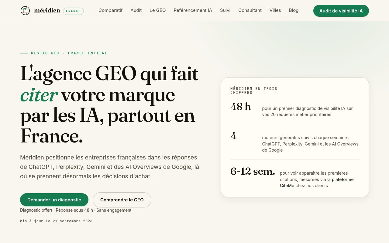 Apercu du site Méridien — Agence GEO France